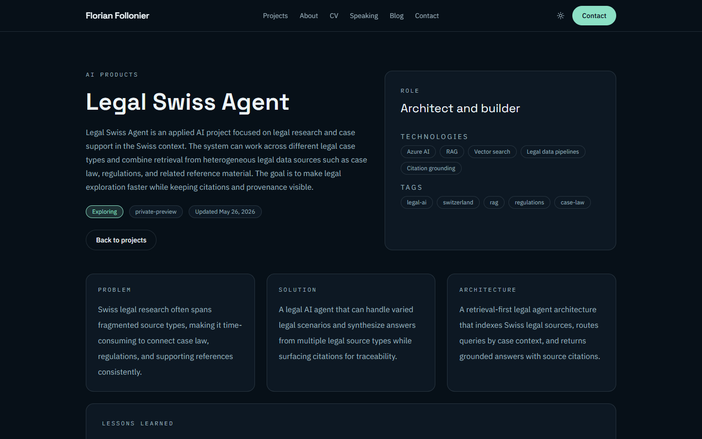 Legal Swiss Agent project detail screenshot